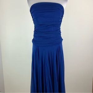 Elana Kattan Royal Blue Strapless Ruched Bodice Dress Medium